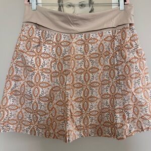 Patterned elastic High-Waist Skirt in Beige and Orange